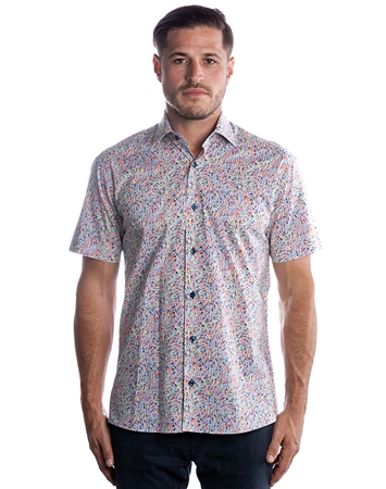Sporty Short Sleeve Dress Shirt - Colorful Turquoise Woven