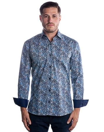 Luxury Dress Shirt - Navy Geometric Floral Pattern