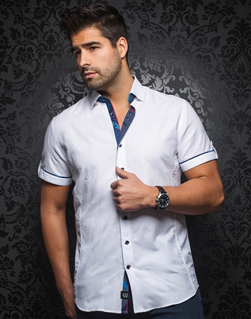 Luxury Short Sleeve Dress Shirt: Tomassi Jacquard White