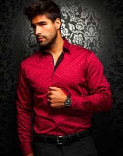 Designer Shirt: Men Burgundy Designer Dress Shirt