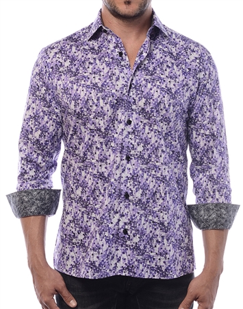 Elegant Dress Shirt - Lavender And Black Dotted Designer Shirt