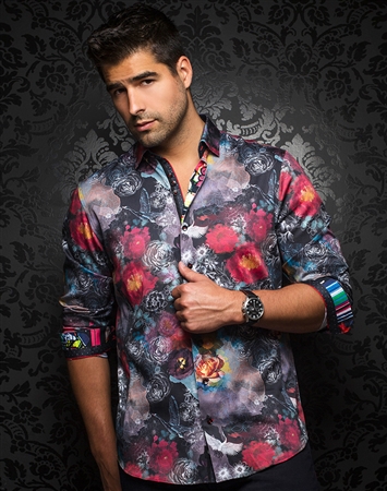 Designer Dress Shirt - Vincent Black Multi