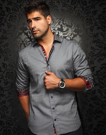 Designer Shirt: Charcoal Jacquard Dress Shirt