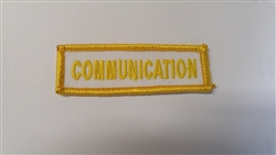 Communications Patch Gold on White 3"x3/4"