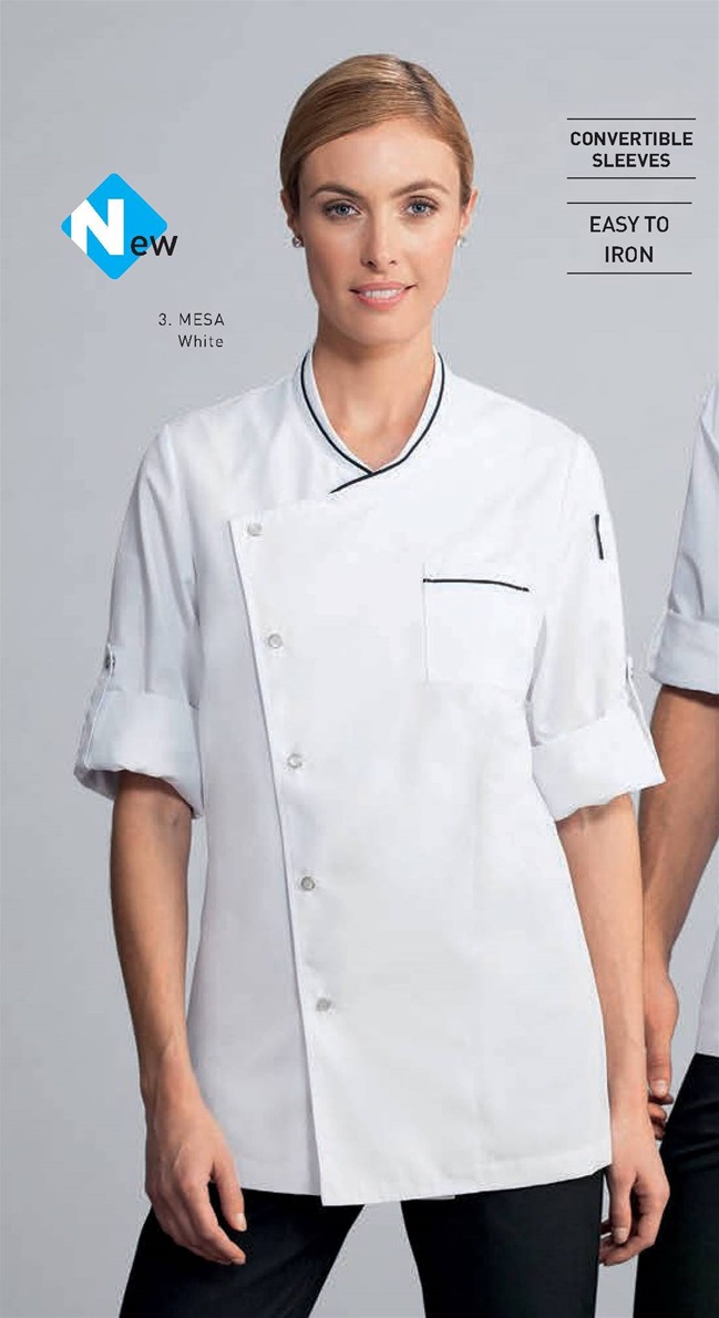 Mesa Ladies Chef jacket  Contrasting piping on collar and breast pocket