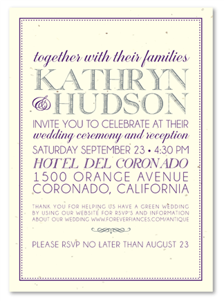 Vintage Wedding Invitations - Antique Lettering (Deep Purple, Gray, on seeded paper)