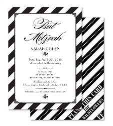 art deco Bat Mitzvah Invitations on black and white pattern