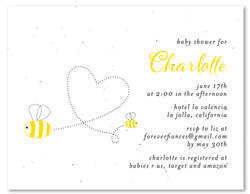 Unique Baby Shower Invitations ~ Bumble Bee (100% recycled, seeded paper, black and yellow)
