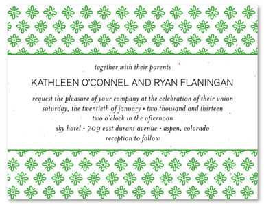 Green Wedding Invitations on White seeded paper - Charming Countryside