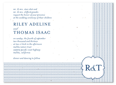 Eco-Friendly Wedding Invitations - Charming Dots (blueberry, white)