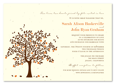 Apple Tree wedding Invitations on cream seeded paper