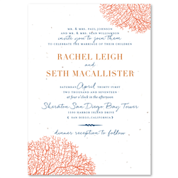 Coral Reef  Beach Wedding Invitations on White Seeded Paper (Teal and Coral Orange)