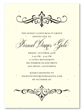 Financial Holiday Party Invitations |  Elegant Scrolls by Green Business Print