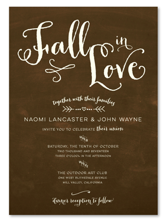 Brown Chalk Wedding Invitations - Fall in Love
