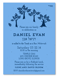 Family Trees Bar Mitzvah Invitations, on blue seeded paper