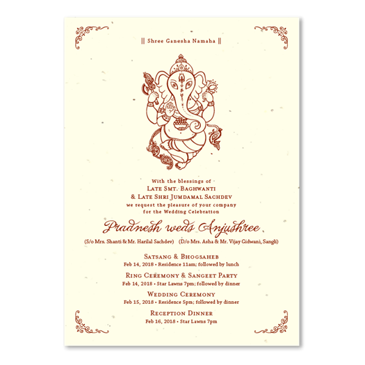 Indian Wedding Invitations on Seeded Paper with Ganesha