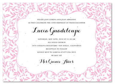 Garden Quinceanera Invitations on seeded paper ~ Cheery Garden