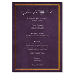 Gold Purple Wedding Menus by ForeverFiances Weddings