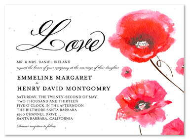 Unique Watercolor Invitations ~ Gorgeous Poppies (created with 100% recycled handmade plantable paper, vivid red)