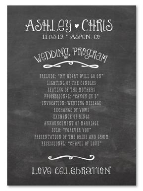 Chalk Wedding Programs ~ Happy Board (unique on recycled paper)