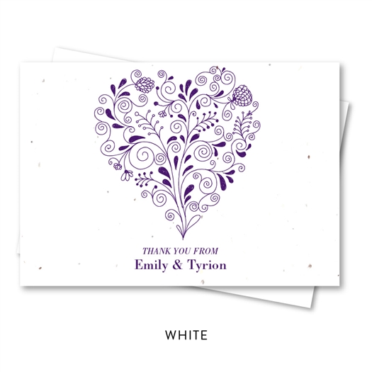 Unique Thank You Cards on seeded paper | Heart Shaped Bouquet (deep purple)