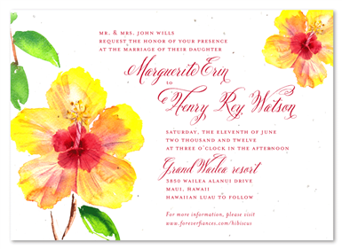 Hawaii Hibiscus Wedding Invitations from Maui (watercolor)