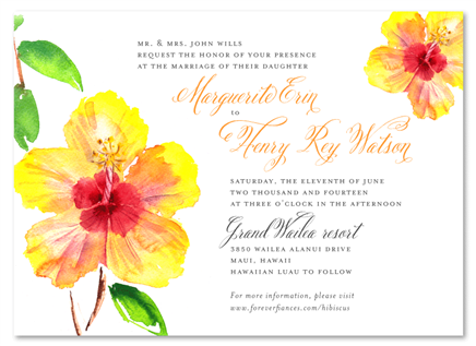 Hibiscus Wedding Invitations from Maui Hawaii watercolor by ForeverFiances