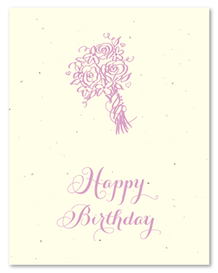 Happy Birthday Greetings - Charming Bouquet (cream wildflower seeded paper - Bright Pink print)