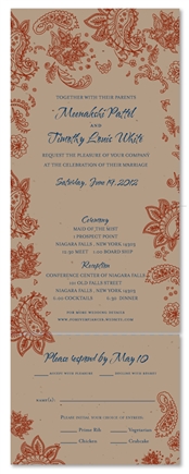 Indian Smile Wedding Invitations on Brown Seeded Paper (Brown, Paprika and Buddha blue)