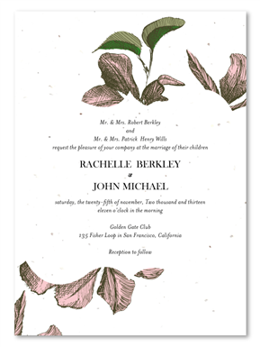 Floral Weddding Invitations on white seeded paper ~ Jasmin