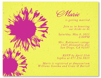 Yellow Bridal Shower Invitations ~ Sunflower (seeded paper)