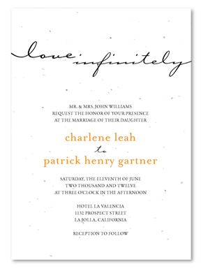 Seeded Paper Wedding Invitations - Love Infinitely (orange)