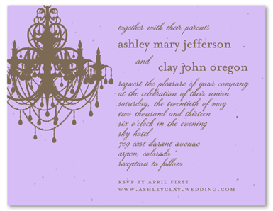 Chandelier Wedding Cards ~ Lumiere (seeded paper)
