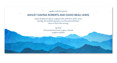 Mountain Wedding Invitations on Seeded Paper | Misty Mountains (blues, white)