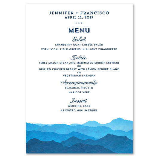 Blue Mountain Wedding Menus | Misty Mountains