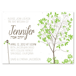 Bat Bar Mitzvah Tree Green Invitations