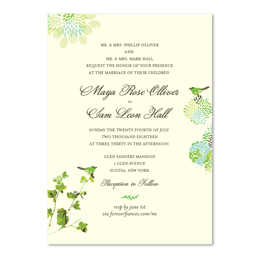 Green Wedding Invitations on Recycled Paper - Nature's Glory / Floral & Whimsical