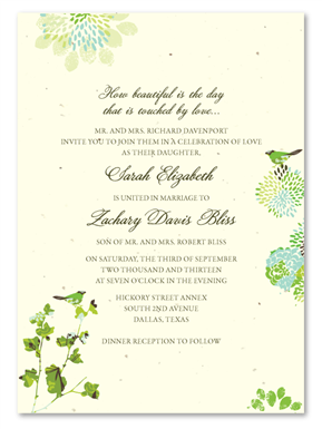 Garden Wedding Invitations on seeded paper - Nature's Glory