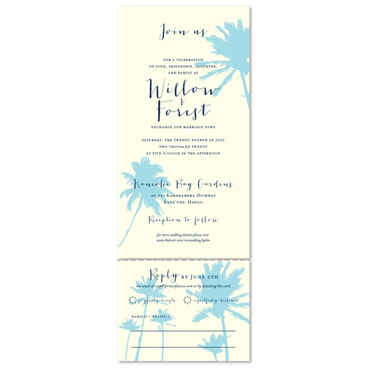 Palm tree beach wedding invitations with exotic palm trees