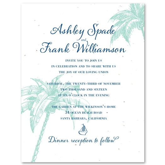 Destination Wedding Invitations on White seeded paper | Palms & Coconuts