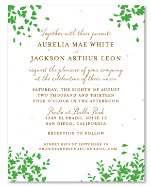 Affordable Green Wedding Invitations | Romance (seeded paper)