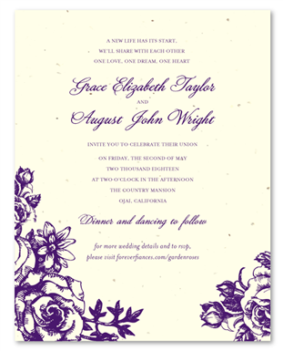 Floral Wedding Invitations - Rose Garden (seeded paper)