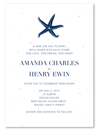 Beach Wedding Invitations on Seeded Paper | Sea Star Adventure Sea Shells