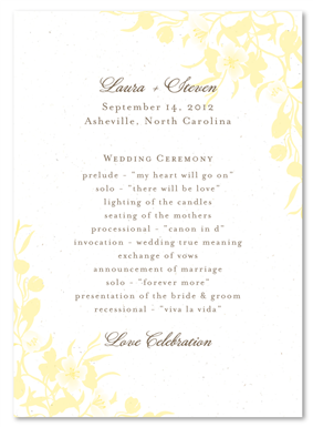 Garden Wedding Programs ~ Summer Dance (Juicy Yellow on Natural White speckled recycled paper)