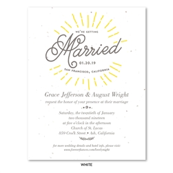 Seeded Paper Sun burst Wedding Invitations with unique typography