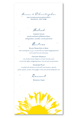 Sunflower Theme Wedding Menu ~ Sunflower (seeded paper, yellow)