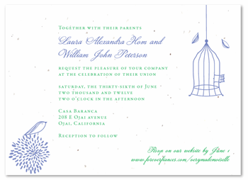 Whimsical Wedding Cards on plantable paper ~ Very Mademoiselle by ForeverFiances Weddings (Periwinkle blue, grass green)