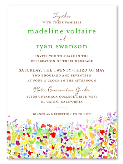 Wildflowers Wedding Invitations on white seeded paper >> ForeverFiances