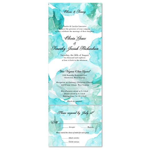 Aqua watercolor Wedding Invitations (100% recycled paper - all in one format)