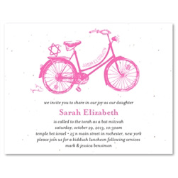 Green Bat Mitzvah Invitations on seeded paper ~ My Bicycle